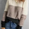 Hot Dear-Lover Color Block Netted Texture Pullover Sweater Black