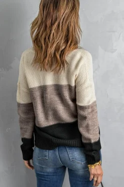 Hot Dear-Lover Color Block Netted Texture Pullover Sweater Black