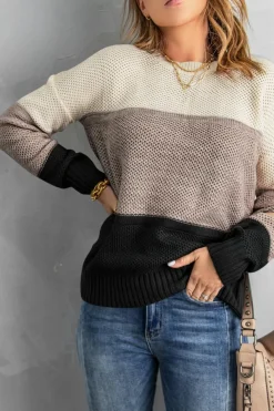 Hot Dear-Lover Color Block Netted Texture Pullover Sweater Black