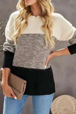 Hot Dear-Lover Color Block Netted Texture Pullover Sweater Black