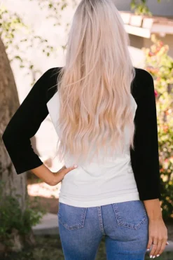 Discount Dear-Lover Color Block Raglan Sleeve Pullover Top Black