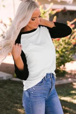 Discount Dear-Lover Color Block Raglan Sleeve Pullover Top Black