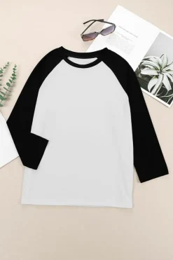 Discount Dear-Lover Color Block Raglan Sleeve Pullover Top Black