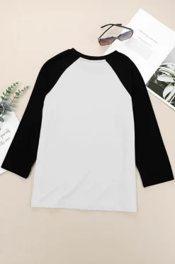 Discount Dear-Lover Color Block Raglan Sleeve Pullover Top Black