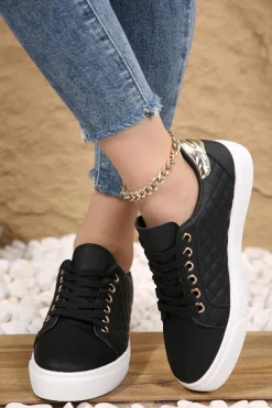 Sale Dear-Lover Color Contrast Quilted Lace-up Sneakers Black