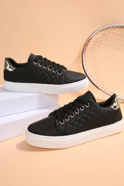 Sale Dear-Lover Color Contrast Quilted Lace-up Sneakers Black
