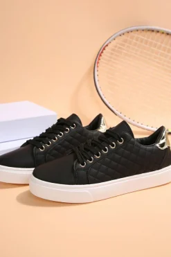 Sale Dear-Lover Color Contrast Quilted Lace-up Sneakers Black