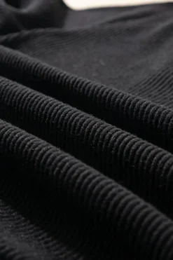 Best Dear-Lover Color Contrast Ribbed Loose Fit Long Sleeve Top Black