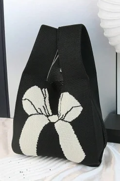 Online Dear-Lover Colorblock Bowknot Pattern Knitted Hand Bag Black