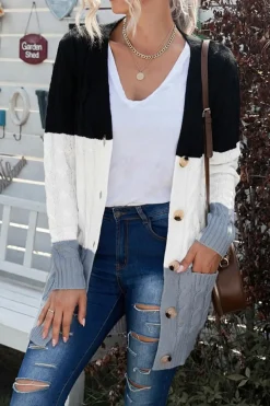 Discount Dear-Lover Colorblock Button Pocket Knit Cardigan Black