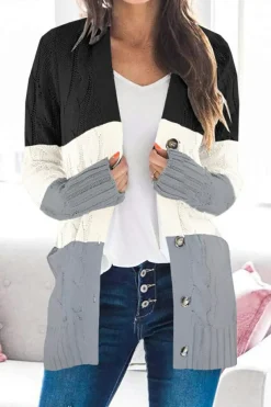 Discount Dear-Lover Colorblock Button Pocket Knit Cardigan Black