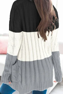 Discount Dear-Lover Colorblock Button Pocket Knit Cardigan Black