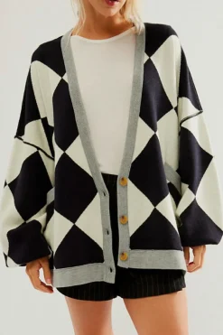 Outlet Dear-Lover Colorblock Drop Shoulder Buttoned Loose Cardigan Black