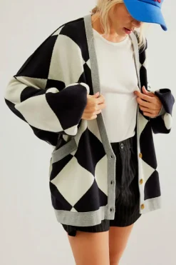 Outlet Dear-Lover Colorblock Drop Shoulder Buttoned Loose Cardigan Black