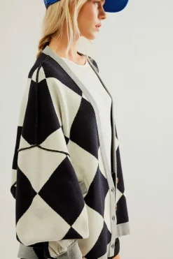 Outlet Dear-Lover Colorblock Drop Shoulder Buttoned Loose Cardigan Black