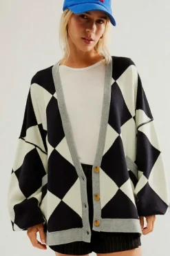 Outlet Dear-Lover Colorblock Drop Shoulder Buttoned Loose Cardigan Black