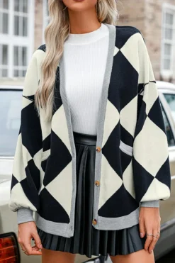 Outlet Dear-Lover Colorblock Drop Shoulder Buttoned Loose Cardigan Black