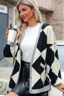 Outlet Dear-Lover Colorblock Drop Shoulder Buttoned Loose Cardigan Black