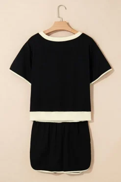 Hot Dear-Lover Colorblock Edge Drop Shoulder T Shirt and Skort 2Pcs Set Black