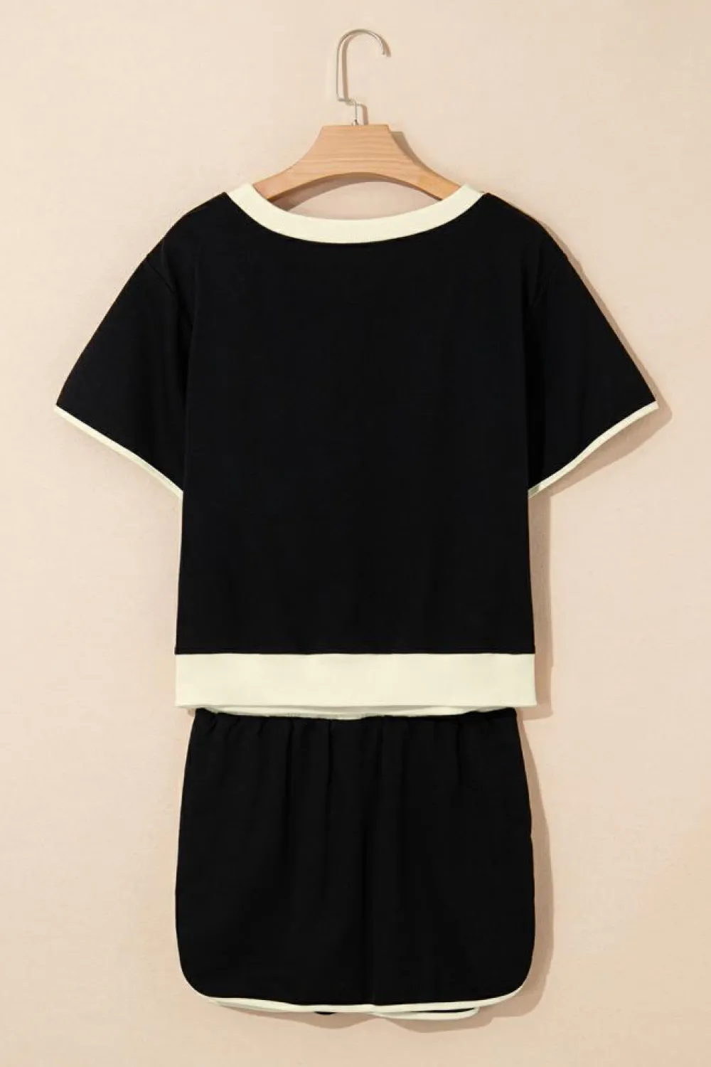 Hot Dear-Lover Colorblock Edge Drop Shoulder T Shirt and Skort 2Pcs Set Black