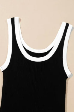 Clearance Dear-Lover Colorblock Edge Ribbed Knit U Neck Tank Top Black