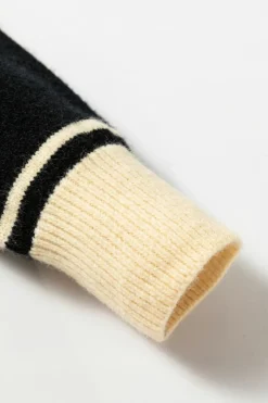 Hot Dear-Lover Colorblock Stripe Collared V Neck Sweater Black