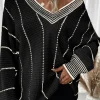 Online Dear-Lover Colorblock Striped V Neck Knitted Loose Sweater Black