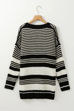 Online Dear-Lover Colorblock Textured Knit Buttoned Cardigan Black