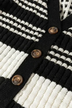 Online Dear-Lover Colorblock Textured Knit Buttoned Cardigan Black