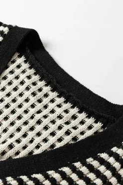 Online Dear-Lover Colorblock Textured Knit Buttoned Cardigan Black