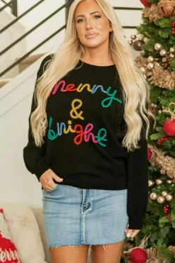 Outlet Dear-Lover Colorful Merry & Bright Tinsel Graphic Sweater Black