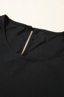 Hot Dear-Lover Contrast Applique Mesh Half Sleeve Blouse Black