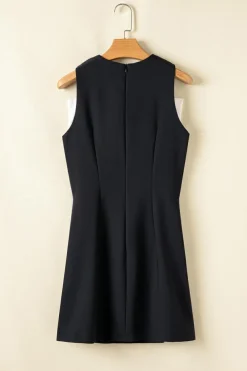 New Dear-Lover Black Contrast Bowknot Applique Crew Neck Sleeveless Mini Dress Color black