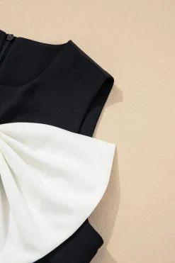 New Dear-Lover Black Contrast Bowknot Applique Crew Neck Sleeveless Mini Dress Color black