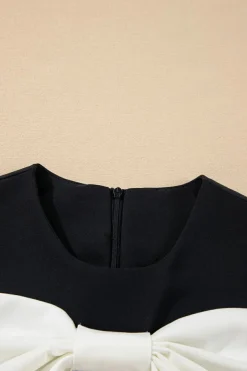 New Dear-Lover Black Contrast Bowknot Applique Crew Neck Sleeveless Mini Dress Color black