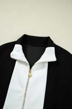 Online Dear-Lover Contrast Collar Patchwork Zip Front Romper Black