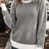 Clearance Dear-Lover Contrast Edge Crew Neck Drop Shoulder Sweater Black
