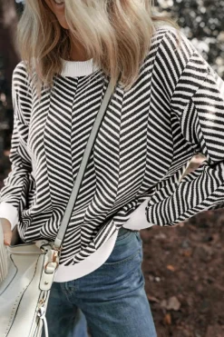 Clearance Dear-Lover Contrast Edge Crew Neck Drop Shoulder Sweater Black