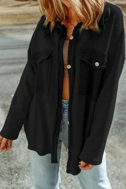 Best Dear-Lover Contrast Flap Pockets Relaxed Shacket Black