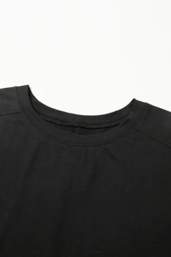 Discount Dear-Lover Contrast Floral Puff Sleeve Oversized Top Black