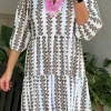 Best Dear-Lover Contrast Floral V Neck Printed Bracelet Sleeve Dress Black