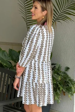 Best Dear-Lover Contrast Floral V Neck Printed Bracelet Sleeve Dress Black