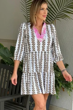 Best Dear-Lover Contrast Floral V Neck Printed Bracelet Sleeve Dress Black
