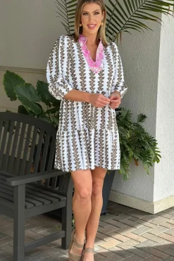 Best Dear-Lover Contrast Floral V Neck Printed Bracelet Sleeve Dress Black