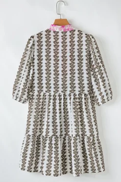Best Dear-Lover Contrast Floral V Neck Printed Bracelet Sleeve Dress Black