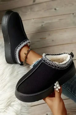 Fashion Dear-Lover Contrast Print Suede Plush Lined Snow Boots Black