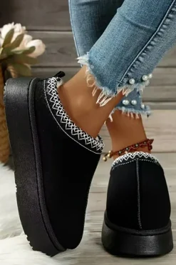 Fashion Dear-Lover Contrast Print Suede Plush Lined Snow Boots Black