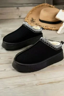 Fashion Dear-Lover Contrast Print Suede Plush Lined Snow Boots Black