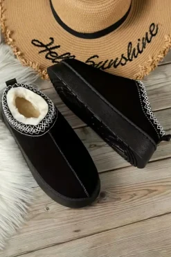 Fashion Dear-Lover Contrast Print Suede Plush Lined Snow Boots Black