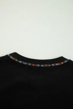 Hot Dear-Lover Contrast Rainbow Trim Drop Shoulder Pullover Sweatshirt Black